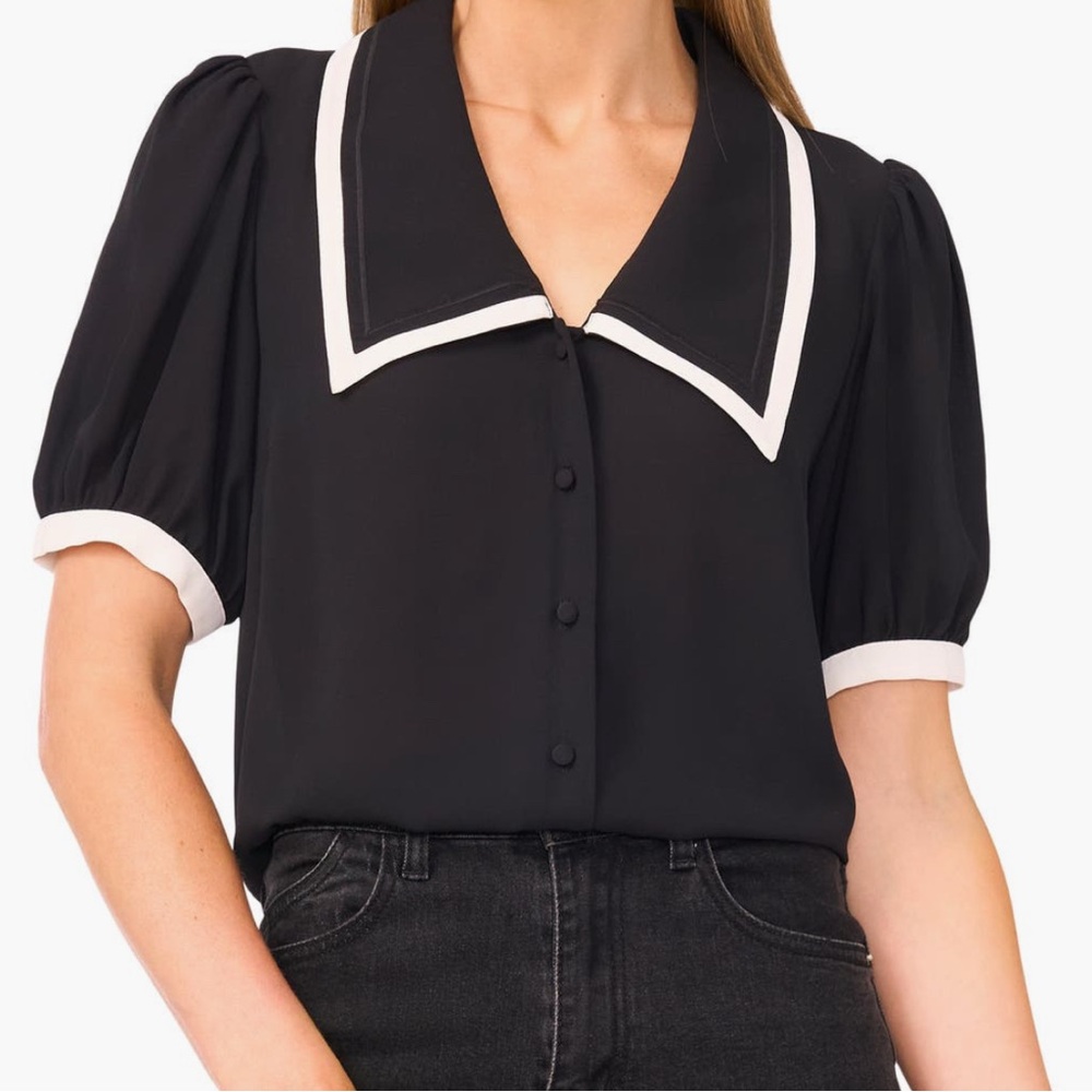 NWT! CeCe Georgette Black/White Contrast Top